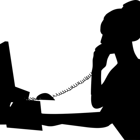 clipart of the silhouette of a woman in a call centre
