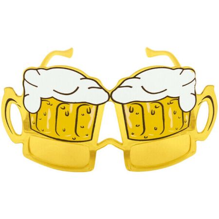 two glasses of beer, with graphics added to symbolise "beer goggles"