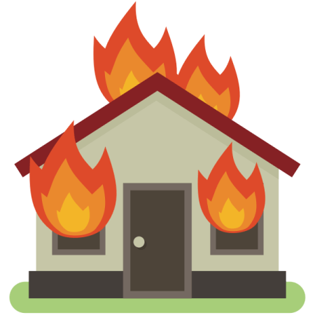 Clipart image of a burning house.