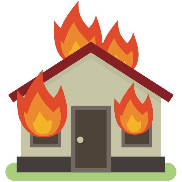 Clipart image of a burning house.
