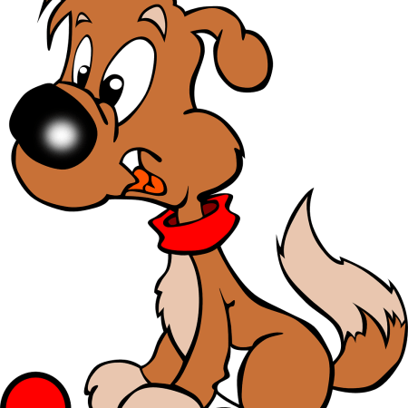 Jokey clipart image of a dog with a ball.