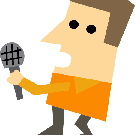 Clipart image of a man holding a microphone, as if he is interviewing someone.