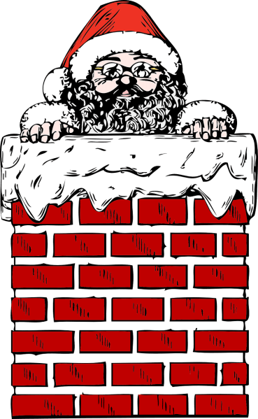 Clipart image of santa in a chimney