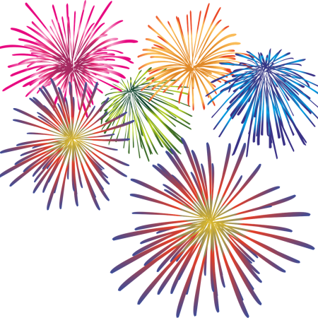 clipart image of several fireworks exploding in the sky