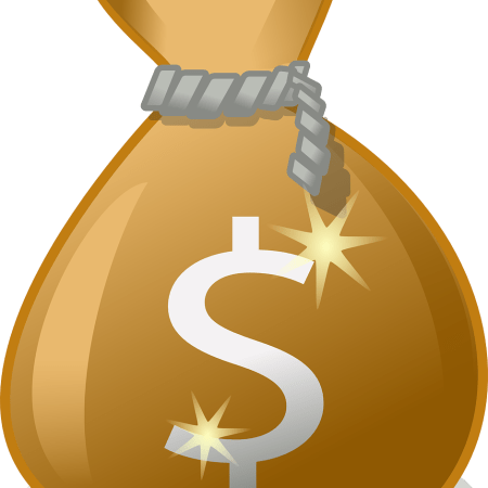 clipart showing a brown bag, apparently full of money, and labelled with "$"
