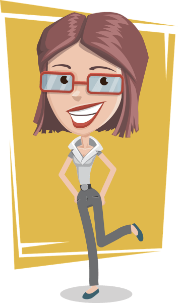 Jokey clipart of an intelligent-looking young woman.
