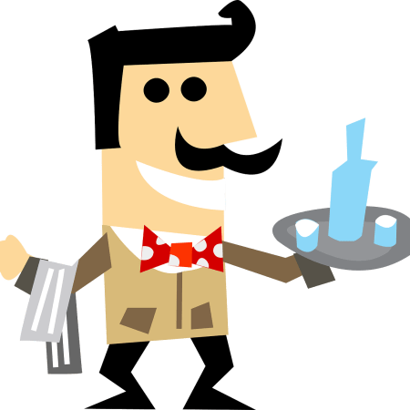 Jokey clipart of a waiter carrying a food dish