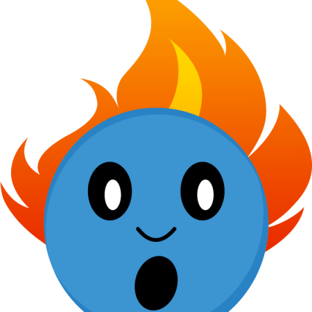 Clipart showing a human (blue) face, with an alarmed expression and its hair on fire.