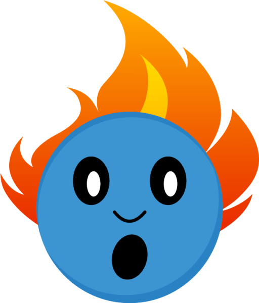 Clipart showing a human (blue) face, with an alarmed expression and its hair on fire.