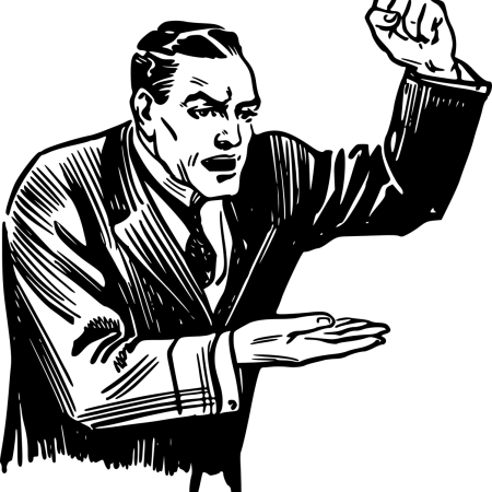 Clipart image of an angry man, public-speaking, shouting, ranting