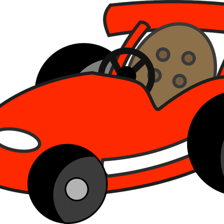 A jokey clipart image of a red racing car.