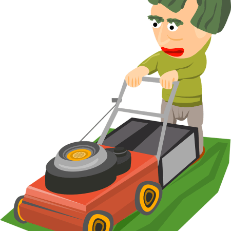 Clipart image of a man mowing a lawn