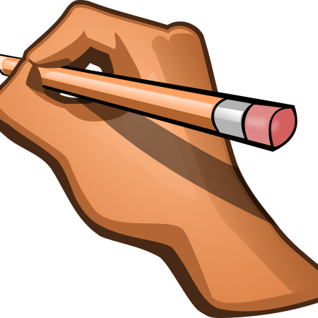 Graphic of a hand, writing.