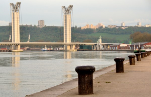 A photo of a bridge, taken by the side of the River Seine in Rouen