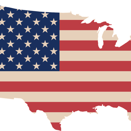 Clipart image of the main body of the USA, with the Stars and Stripes superimposed