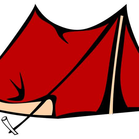 Clipart image of a red tent.