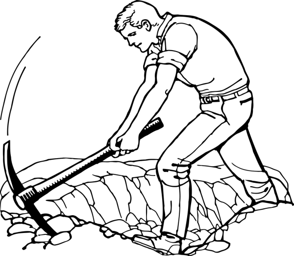 clipart image of a man wielding a pick axe.