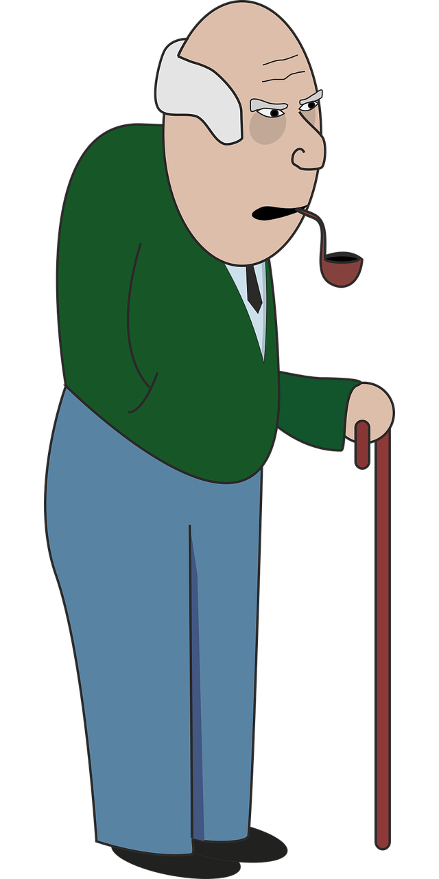 Clipart image of an old man with a cane