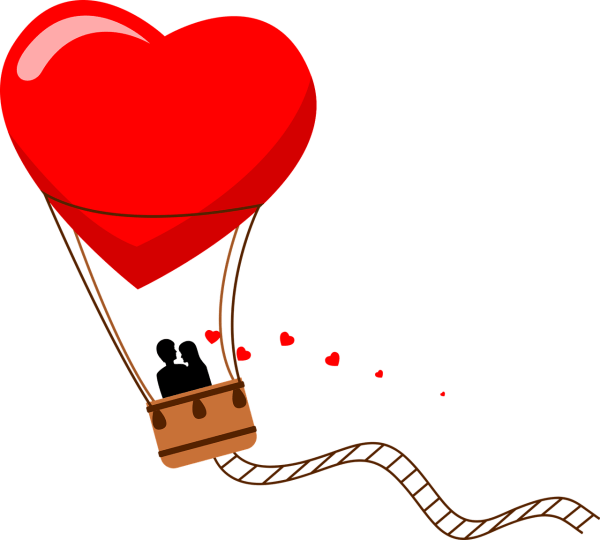 A hot air balloon, in the shape of a red heart