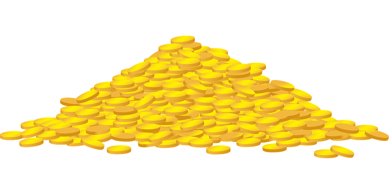 Clipart image of a huge pile of gold coins.
