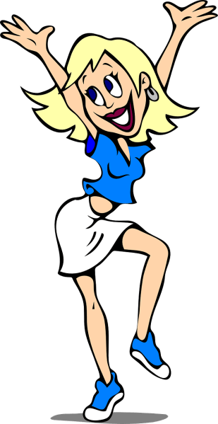 Clipart image of a young girl in a miniskirt.