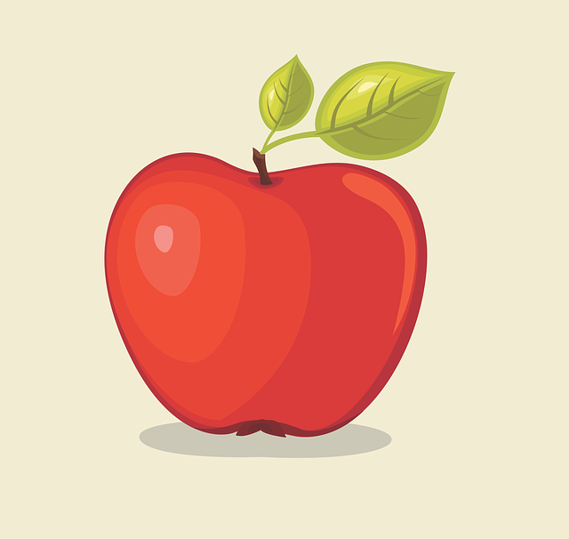 Clipart image of a rosy, red apple.