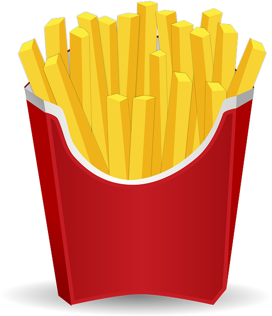Clipart image of a packet of french fries.