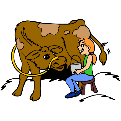 Clipart image of a cow being milked