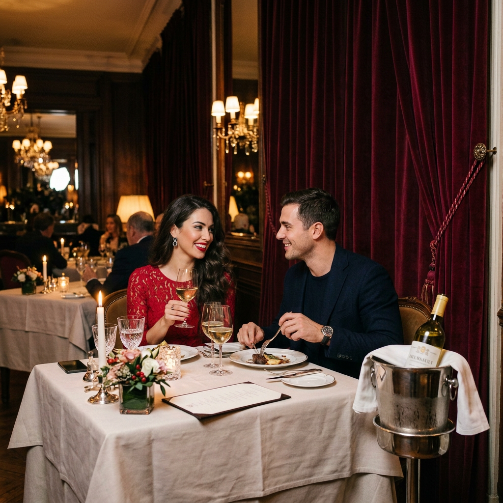 Couple dining in a plush restaurant